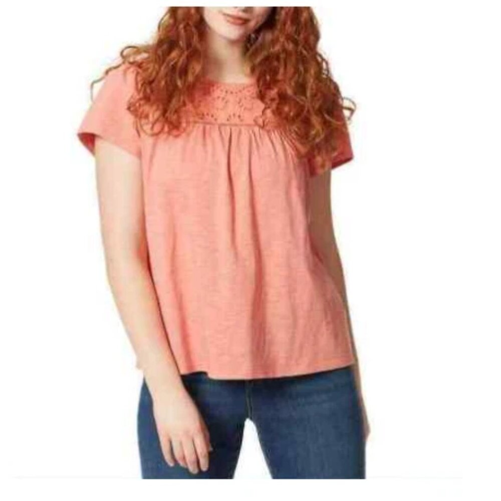 NWoT Ella Moss Women Short Sleeve Crewneck Eyelet Knit Top Pink Size XL $60 C912